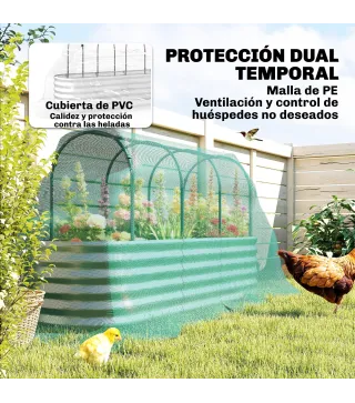 Jardinera Exterior Grande conCubierta de Invernadero y Malla Base Abierta para Patio Terraza 200x60x103 cm Plateado
