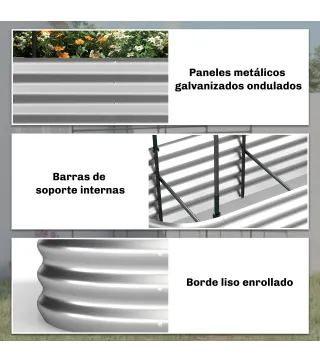 Jardinera Exterior Grande conCubierta de Invernadero y Malla Base Abierta para Patio Terraza 200x60x103 cm Plateado