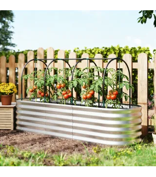 Jardinera Exterior Grande conCubierta de Invernadero y Malla Base Abierta para Patio Terraza 200x60x103 cm Plateado