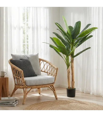 Árbol de Plátano Artificial 150 cm Planta Artificial Decorativa con Maceta y 2 Troncos para Hogar Oficina Salón Verde