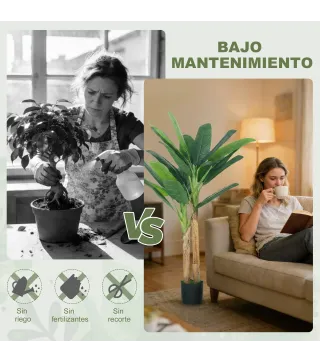 Árbol de Plátano Artificial 150 cm Planta Artificial Decorativa con Maceta y 2 Troncos para Hogar Oficina Salón Verde