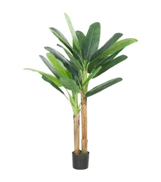 Árbol de Plátano Artificial 150 cm Planta Artificial Decorativa con Maceta y 2 Troncos para Hogar Oficina Salón Verde