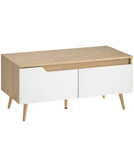 Mesa de Centro con 2 Cajones Mesa baja para Salón con Patas de Madera de Pino 100x50x46cm Roble