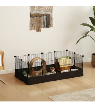 Valla Metálica para Mascotas de 12 Paneles DIY Alfombrilla Impermeable Parque para Cobayas Erizos 120x60x40 cm Negro