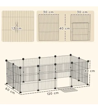 Valla Metálica para Mascotas de 12 Paneles DIY Alfombrilla Impermeable Parque para Cobayas Erizos 120x60x40 cm Negro