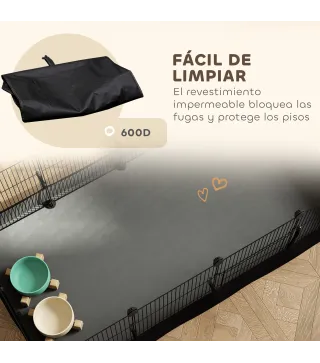 Valla Metálica para Mascotas de 12 Paneles DIY Alfombrilla Impermeable Parque para Cobayas Erizos 120x60x40 cm Negro