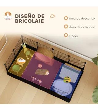 Valla Metálica para Mascotas de 12 Paneles DIY Alfombrilla Impermeable Parque para Cobayas Erizos 120x60x40 cm Negro
