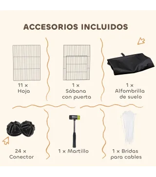 Valla Metálica para Mascotas de 12 Paneles DIY Alfombrilla Impermeable Parque para Cobayas Erizos 120x60x40 cm Negro