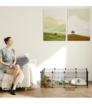 Valla Metálica para Mascotas de 12 Paneles DIY Alfombrilla Impermeable Parque para Cobayas Erizos 120x60x40 cm Negro