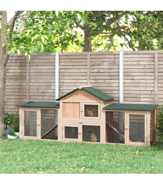 Conejera de Exterior Grande Jaula de Madera para 2-4 Conejos con Techo Asfáltico Recinto de Alambre Bandeja Extraíble y Rampas 2