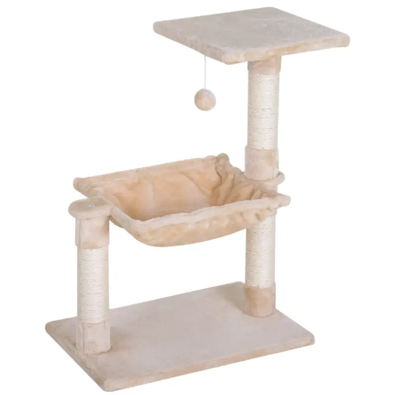 Árbol Rascador para Gatos Centro de Actividad Plataforma Caseta Postes de Sisal Hamaca Bola 50x36x70 cm Beige