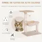 Árbol Rascador para Gatos Centro de Actividad Plataforma Caseta Postes de Sisal Hamaca Bola 50x36x70 cm Beige