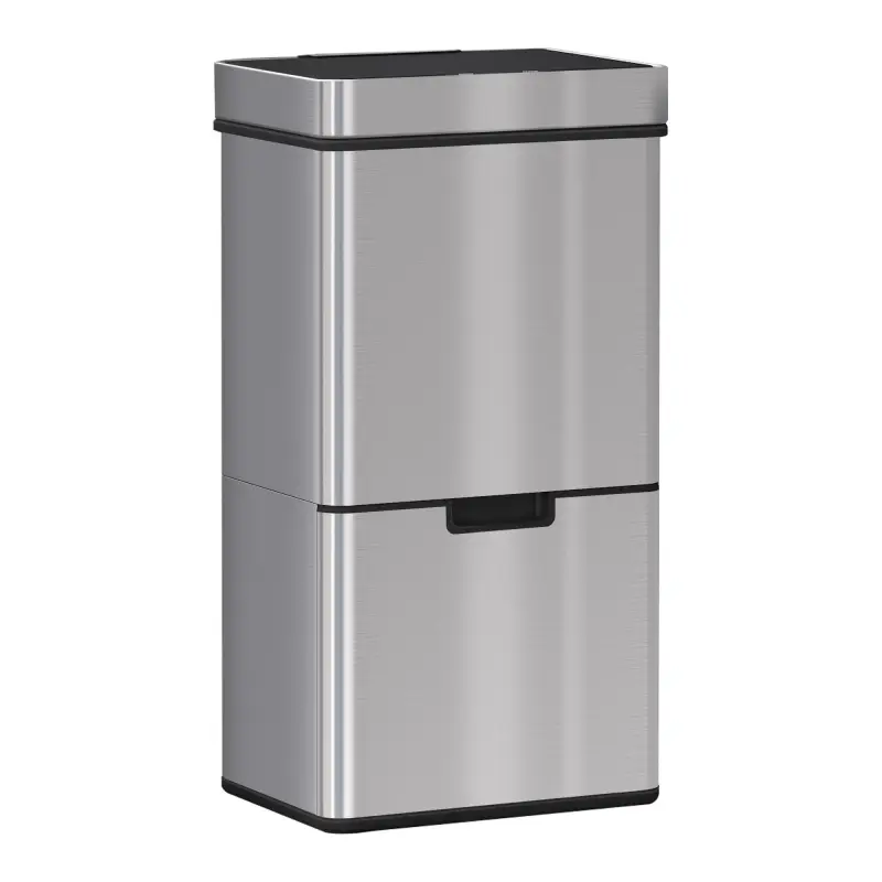 Papelera de Cocina 72L con Sensor Detector de Movimiento Apertura Automático y 3 Compartimentos 42x30x81 cm Gris