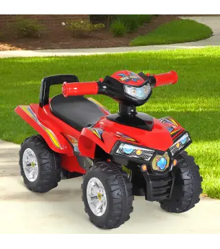 Quad Correpasillos Infantil Coche sin Pedales para Bebé Juguete Andador Estilo Carrera con Bocina Música Luces 60x38x42cm