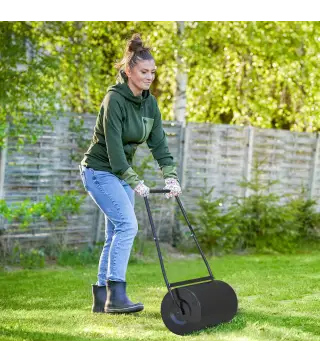 Rodillo de Césped de Jardín Apisonadora de Césped de Acero 38L Llena de Agua o Arena Medida de Rodillo Φ50x32cm Asa Desmontable