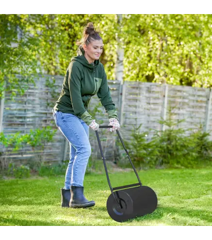 Rodillo de Césped de Jardín Apisonadora de Césped de Acero 38L Llena de Agua o Arena Medida de Rodillo Φ50x32cm Asa Desmontable