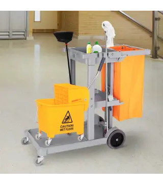 Carro de Limpieza con Bolsa 100L Profesional y Multifuncional para Colectividades Hotel Hostal con 3 Bandejas y 1 Plataforma 121