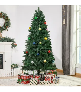 Árbol de Navidad Artificial 180 cm Ignífugo con 724 Ramas con 2 Tipos de Puntas de PVC Base Plegable y Soporte de Acero Decoraci