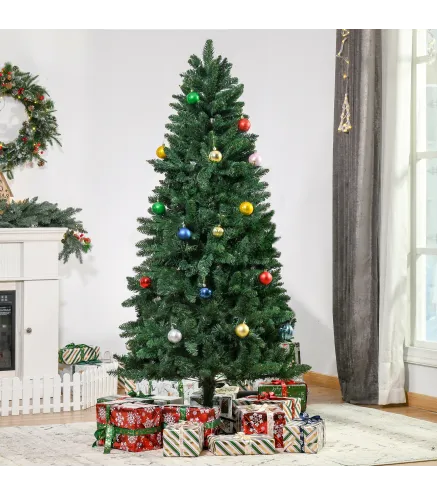 Árbol de Navidad Artificial 180 cm Ignífugo con 724 Ramas con 2 Tipos de Puntas de PVC Base Plegable y Soporte de Acero
