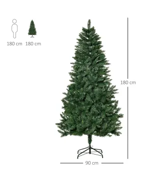 Árbol de Navidad Artificial 180 cm Ignífugo con 724 Ramas con 2 Tipos de Puntas de PVC Base Plegable y Soporte de Acero