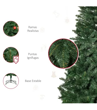 Árbol de Navidad Artificial 180 cm Ignífugo con 724 Ramas con 2 Tipos de Puntas de PVC Base Plegable y Soporte de Acero