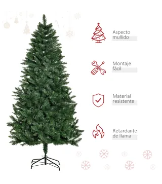 Árbol de Navidad Artificial 180 cm Ignífugo con 724 Ramas con 2 Tipos de Puntas de PVC Base Plegable y Soporte de Acero