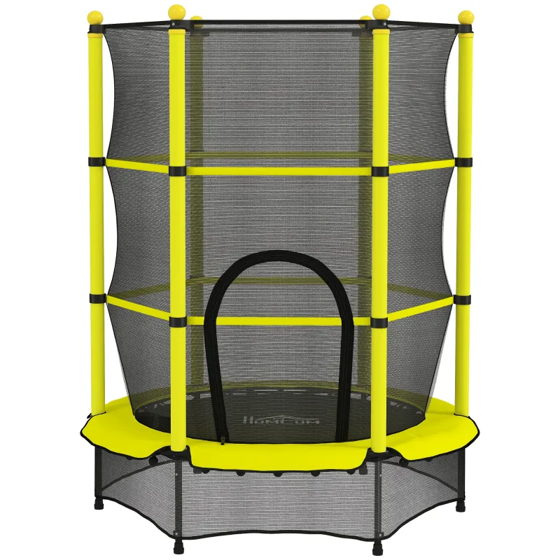 Cama Elástica Infantil Ø140 cm para Niños de 3-10 Años con Red de Seguridad Carga 50 kg para Interior Exterior Amarillo