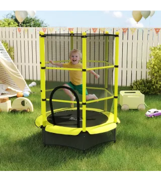 Cama Elástica Infantil Ø140 cm para Niños de 3-10 Años con Red de Seguridad Carga 50 kg para Interior Exterior Amarillo