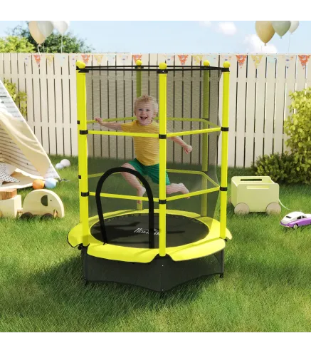 Cama Elástica Infantil Ø140 cm para Niños de 3-10 Años con Red de Seguridad Carga 50 kg para Interior Exterior Amarillo