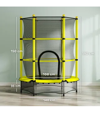 Cama Elástica Infantil Ø140 cm para Niños de 3-10 Años con Red de Seguridad Carga 50 kg para Interior Exterior Amarillo