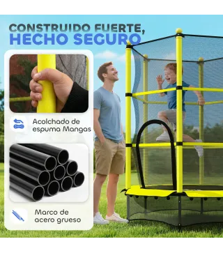 Cama Elástica Infantil Ø140 cm para Niños de 3-10 Años con Red de Seguridad Carga 50 kg para Interior Exterior Amarillo