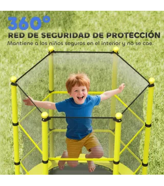 Cama Elástica Infantil Ø140 cm para Niños de 3-10 Años con Red de Seguridad Carga 50 kg para Interior Exterior Amarillo