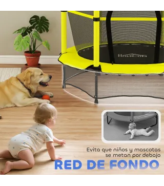 Cama Elástica Infantil Ø140 cm para Niños de 3-10 Años con Red de Seguridad Carga 50 kg para Interior Exterior Amarillo