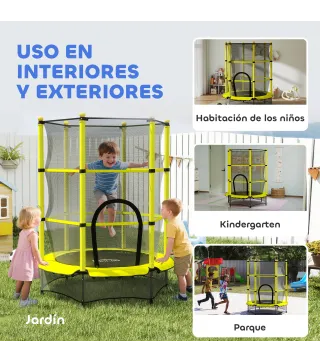 Cama Elástica Infantil Ø140 cm para Niños de 3-10 Años con Red de Seguridad Carga 50 kg para Interior Exterior Amarillo