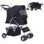 Carrito para Perros con Toldo Ajustable Cesta de Almacenaje y Ruedas con Freno Tela Oxford 77x45x99,5 cm Negro