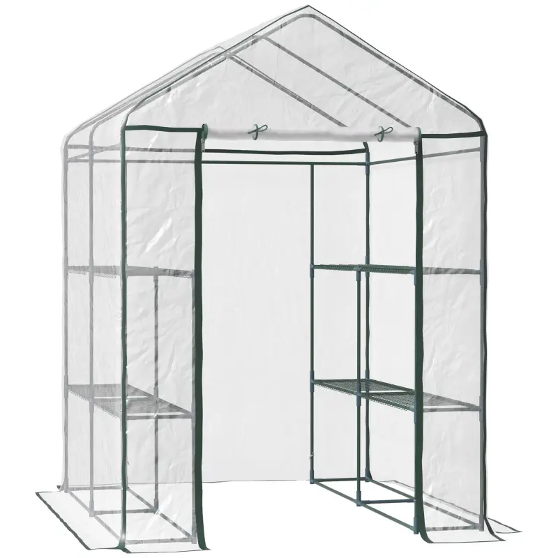 Invernadero de Exterior Invernadero de Jardín de 3 Niveles con Estantes Marco de Acero Cubierta de PVC para Cultivo de Plantas F