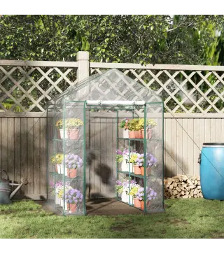 Invernadero de Exterior Invernadero de Jardín de 3 Niveles con Estantes Marco de Acero Cubierta de PVC para Cultivo de Plantas F