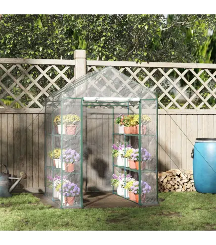 Invernadero de Exterior Invernadero de Jardín de 3 Niveles con Estantes Marco de Acero Cubierta de PVC para Cultivo de Plantas F