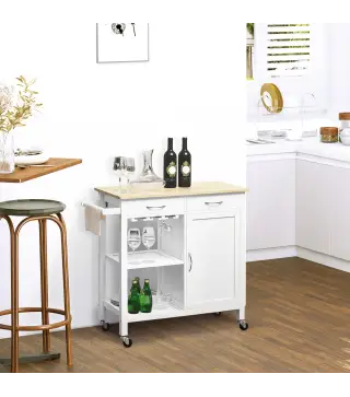 Carro de Cocina Carrito de Servir Multiusos Estantería Carrito Auxiliar con Ruedas para Baño Dormitorio con Estante Cajón Armari