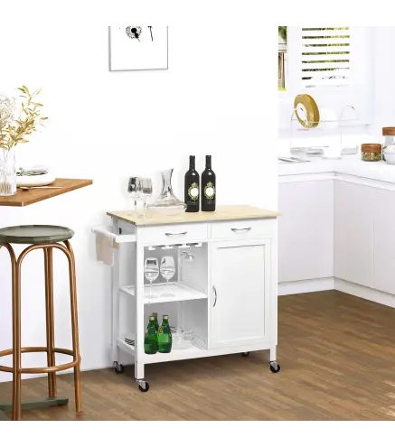 Carro de Cocina Carrito de Servir Multiusos Estantería Carrito Auxiliar con Ruedas para Baño Dormitorio con Estante Cajón Armari