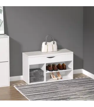 Banco Zapatero con Asiento Zapatero de Entrada Recibidor Moderno con Cajón Estantes Abiertos y 1 Cojín para Pasillo 80x3