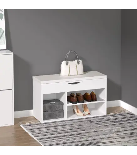 Banco Zapatero con Asiento Zapatero de Entrada Recibidor Moderno con Cajón Estantes Abiertos y 1 Cojín para Pasillo 80x30x47cm