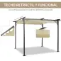 Pérgola de Jardín 3x3m Gazebo Cenador para Exterior con Techo Retráctil Tela Poliéster Impermeable y Anti-UV para Patio Terraza