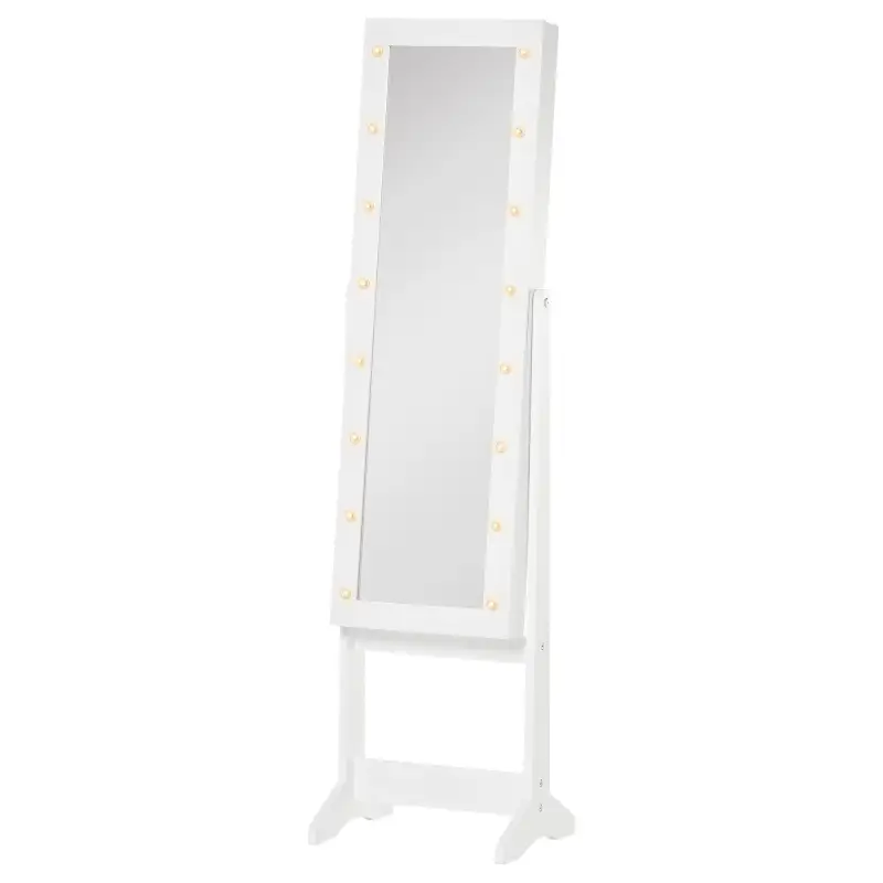 Espejo Joyero de Pie con 16 Luces LED y Ángulo Ajustable Organizador de Joyas con Estantes 36x30x136 cm Blanco Cálido