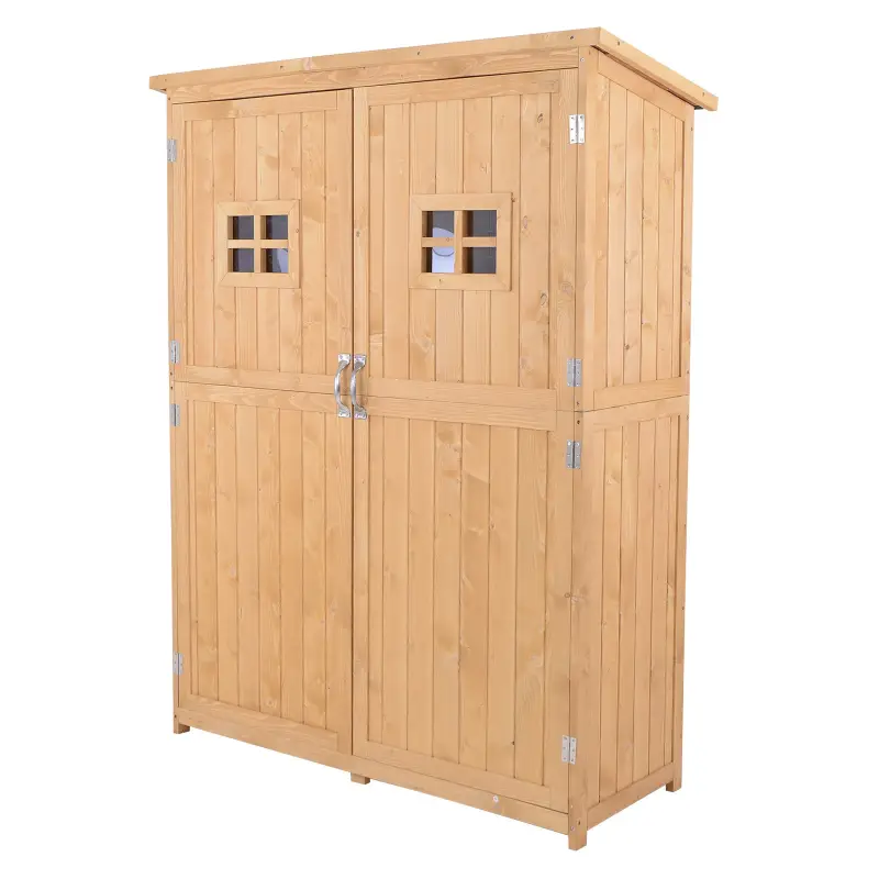 Armario de Madera para Exterior para Herramientas de Jardinería con Doble Puerta y Estantes 127,5x50x164 cm Natural