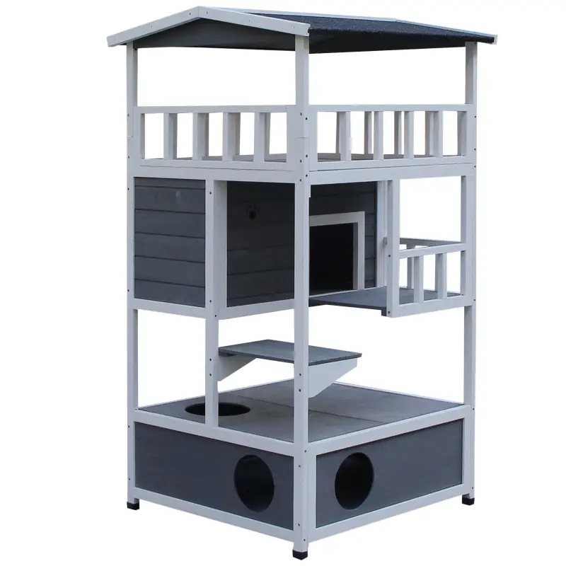 Caseta para Gatos de Madera 75,5x75x137 cm con Techo Asfáltico Plataformas para Interior y Exterior Gris Caseta para Gatos de Madera 75,5x75x137 cm con Techo Asfáltico Plataformas para Interior y Exterior Gris