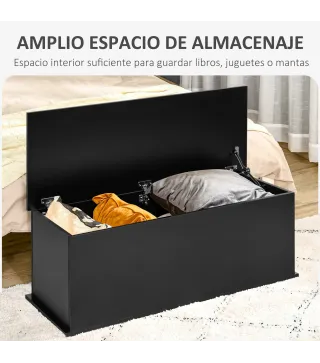 Arcón de Almacenamiento con Tapa Carga Máx. 120 kg para Dormitorio Salón 100x40x40 cm Negro