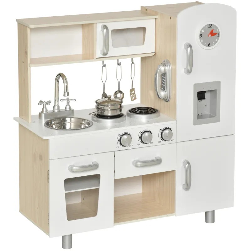 Cocina de Juguete de Madera con Fregadero Cocina de Inducción y Microondas Simulados con Accesorios Incluidos Cocina Infantil pa