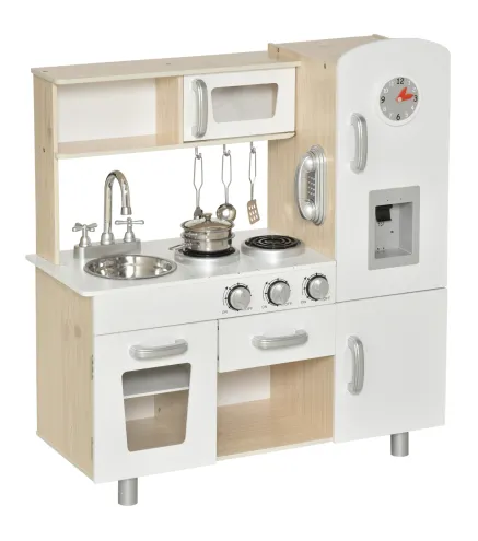 Cocina de Juguete de Madera con Fregadero Cocina de Inducción y Microondas Simulados con Accesorios Incluidos Cocina Inf