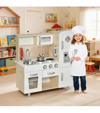 Cocina de Juguete de Madera con Fregadero Cocina de Inducción y Microondas Simulados con Accesorios Incluidos Cocina Infantil pa